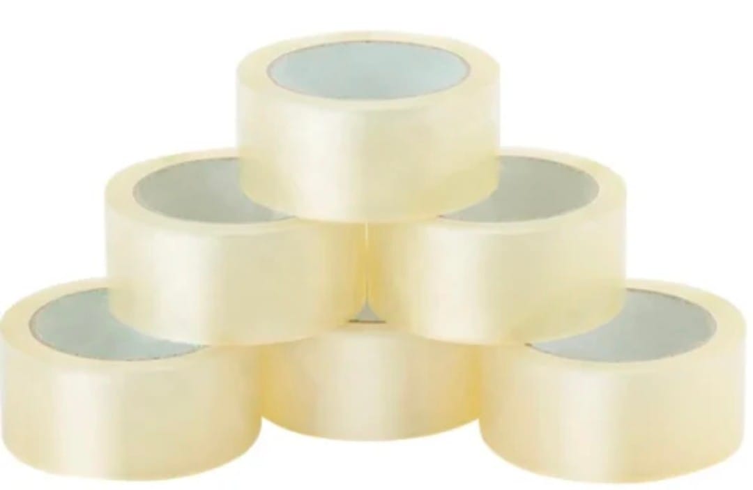Transparent cello tape pyramid stack