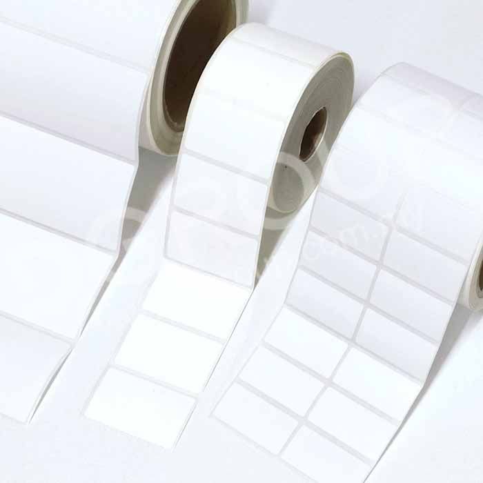 White sticker labels close-up